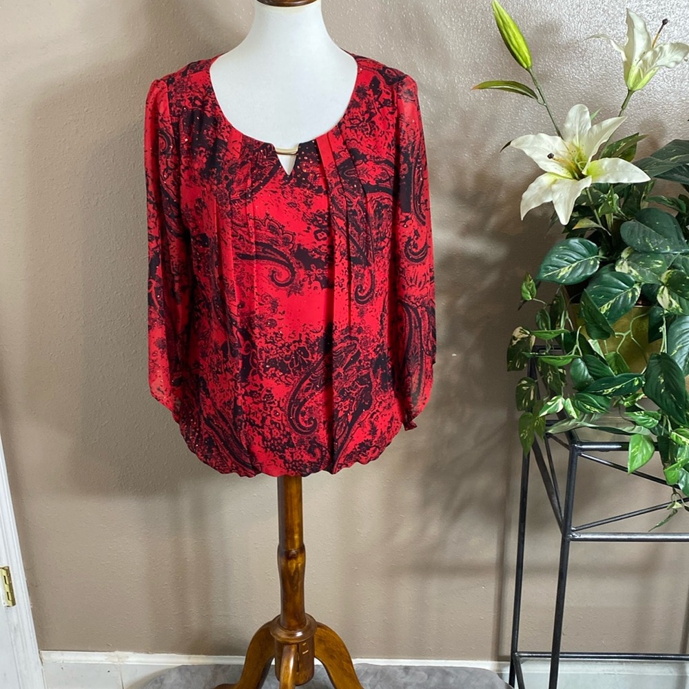 Sara Michelle Red and Black with sequins Ladies Top Lined.